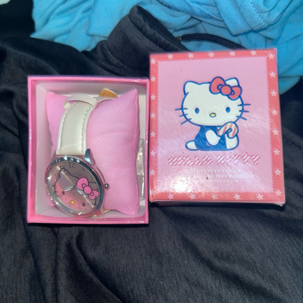 Hello Kitty Pink and White Watch with Decorative Face